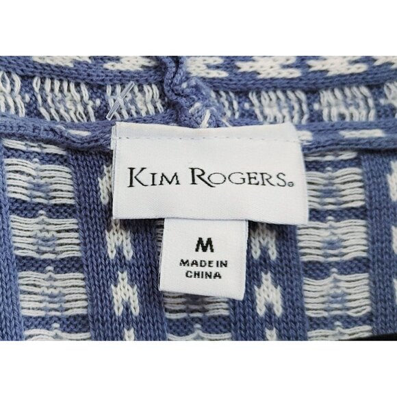 Kim Rogers Woman’s Blue Patterned Light Open Front Sweater Cardigan Size Medium - Picture 3 of 4